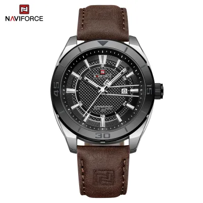 NAVIFORCE NF9209 Original Business Men's Watches Waterproof Casual Sports Military Leather Wristwatch  Man Quartz Calendar Clock - DarkBrown Black